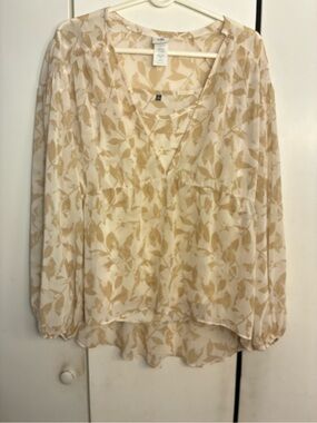 CABI Couplet Blouse Beige Botanical Print L 2Piece Flowy Feminine Romantic Boho
